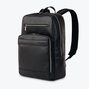 NWT Samsonite black leather slim laptop backpack